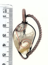 Load image into Gallery viewer, Yellow Iron Quartz Pendant wrapped and woven in Copper wire . Measuring 5.5 cm x 2.5 cm
