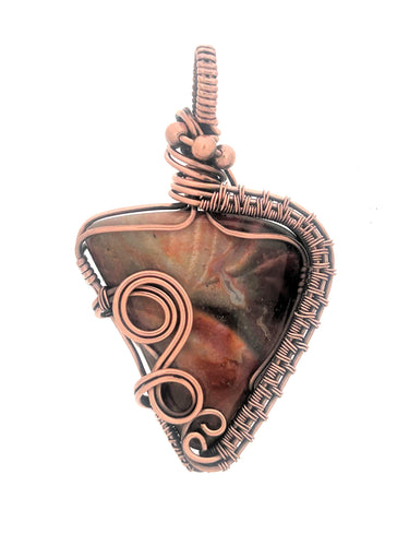 Serape Jasper Pendant wrapped in a copper wire  weave
