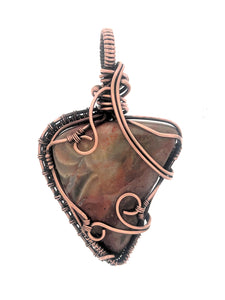Serape Jasper Pendant wrapped in a copper wire  weave back view.