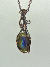 Load image into Gallery viewer, Labradorite Cabochon wrapped in oxidized copper wire
