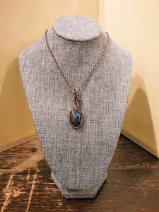 Labradorite Cabochon wrapped in oxidized copper wire